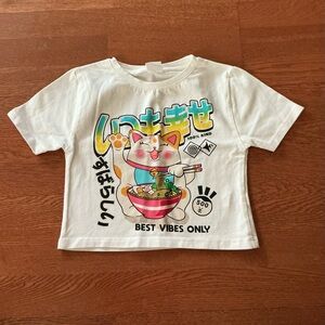 Zara White Tee with Colorful Cat Graphic